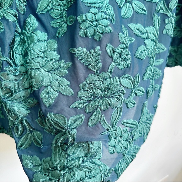 Emerald Teal 90’s Y2K Velvety Burnout Blouse, Flowy Sleeves, Whimsigoth - Picture 4 of 7